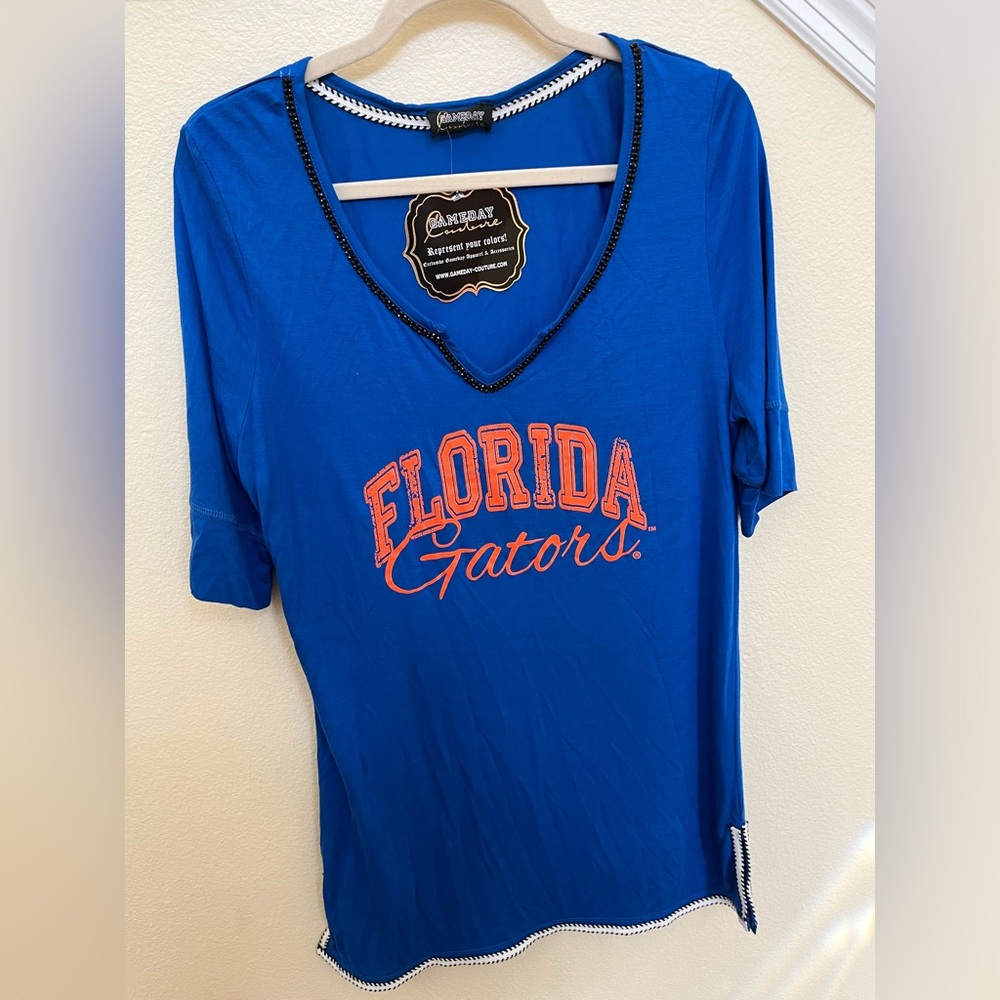 NWT Florida Gators V-Neck T-Shirt With Beading Around Neckline
